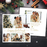 Happy Holidays Script 4 Photo Collage Christmas Holiday Card<br><div class="desc">Modern Gold and White Happy Holidays Script 4 Photo Collage Christmas Card. This minimalist Christmas card features a 4 photo grid collage on the front and an extra photo on the back. The "Happy Holidays" greeting is elegantly hand-lettered in gold calligraphy on a clean white background, offering a chic and...</div>