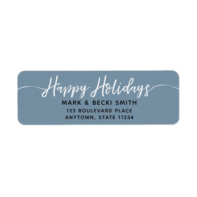 Happy Holidays Script Blue Address Label (Front)