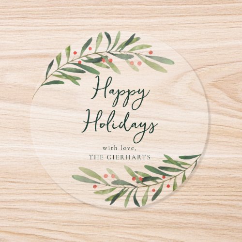 Happy Holidays Script Botanical Christmas Classic Round Sticker