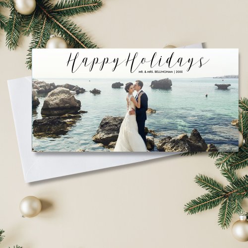 Happy Holidays Script Calligraphy Christmas Photo Holiday Card