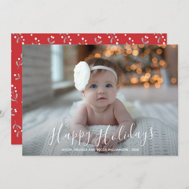Happy Holidays Script Christmas Photo Holiday Card (Front/Back)