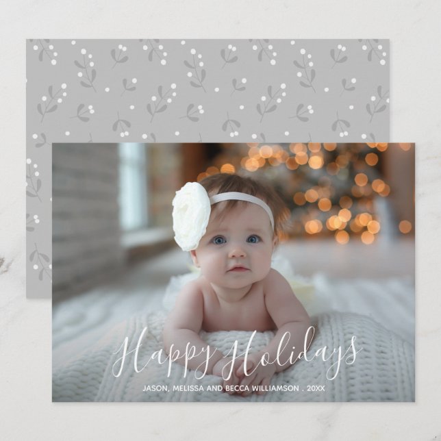 Happy Holidays Script Christmas Photo Holiday Card (Front/Back)