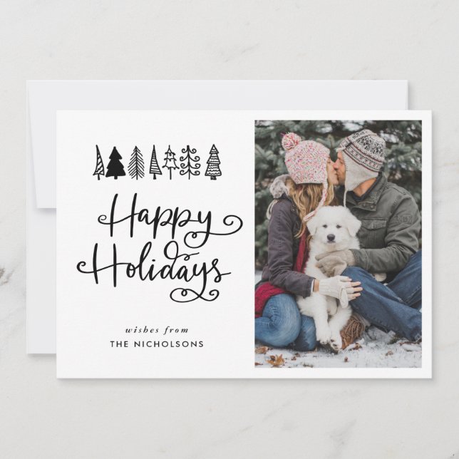 Happy Holidays Script Christmas Photo Holiday Card (Front)