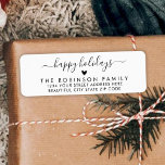 Happy Holidays Script Christmas Return Address Label<br><div class="desc">Elegant,  Modern Happy Holidays Black Script Christmas Family Return Address Labels. Featuring a pretty hand-lettered swash-tail font calligraphy script with saying "Happy Holidays" and a little love heart motif. Great for Christmas holiday season,  easy to personalize them with your names and return address info.</div>