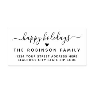 Happy Holidays Script Christmas Return Address Rubber Stamp