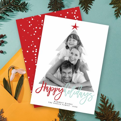 Happy Holidays Script Christmas Tree Cutout Photo Holiday Card