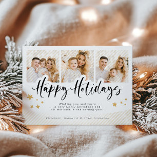 Happy Holidays Script Custom Christmas Letterpress Photo Cards