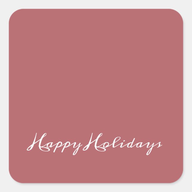 Happy Holidays Script Envelope or Gift Wrap Pink Square Sticker (Front)