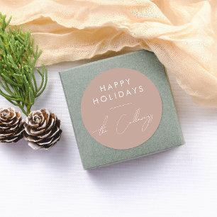 Happy Holidays & Script Family Name Christmas Classic Round Sticker