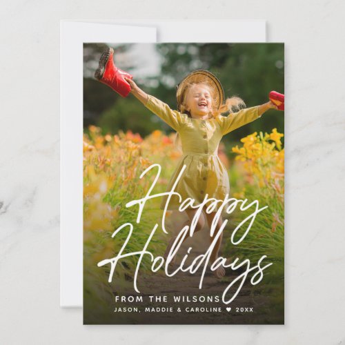 Happy Holidays Script Family Photo Custom Message Holiday Card