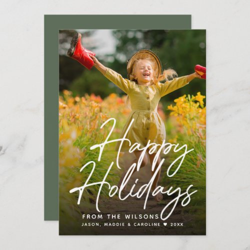 Happy Holidays Script Family Photo Custom Message Holiday Card