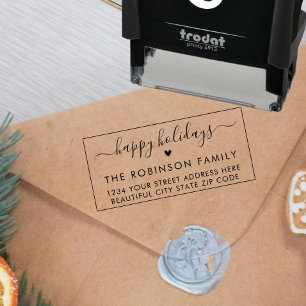 Happy Holidays Script Heart Return Address Self-inking Stamp