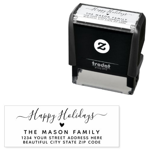 Happy Holidays Script Heart Return Address  Self_inking Stamp