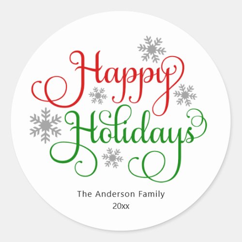 Happy Holidays Script Holiday Classic Round Sticker