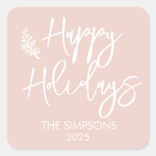 Happy Holidays Script Modern Minimalistic Square Sticker