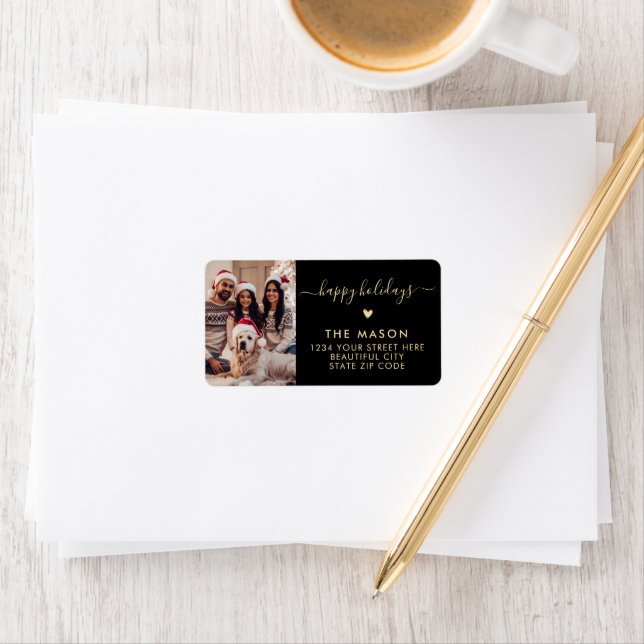 Happy Holidays Script Photo Return Address Label (Insitu)