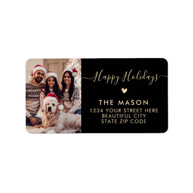 Happy Holidays Script Photo Return Address Label (Front)
