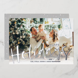 Happy Holidays Script Photo Silver Foil Holiday Card
