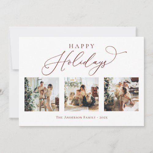 Happy Holidays Script Red 2 Multi Photo Collage Holiday Card