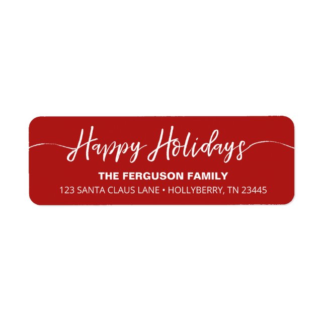 Happy Holidays Script Red Return Address Label (Front)