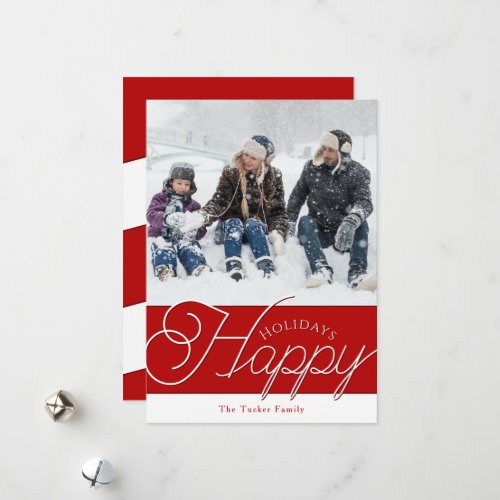 Happy Holidays Script Red White 2_Photo Christmas Holiday Card