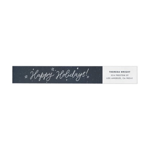 Happy Holidays Script Starry Night Wrap Around Label