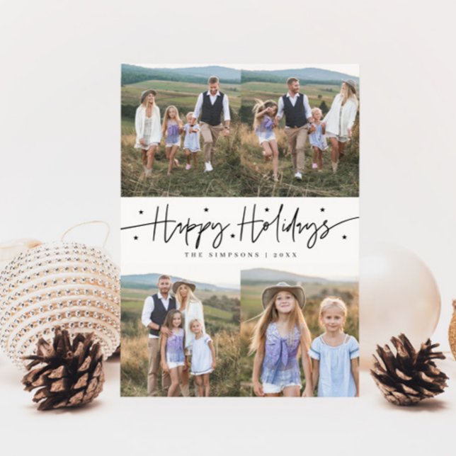 Happy Holidays Script White Multi Photo Holiday Card (Creator Uploaded)