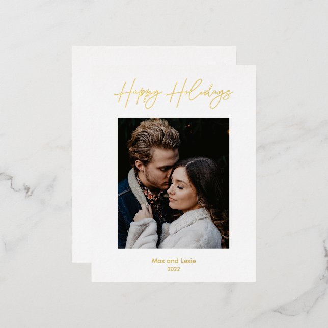 Happy Holidays Scripted Elegant Foil Holiday Postcard (Front/Back)