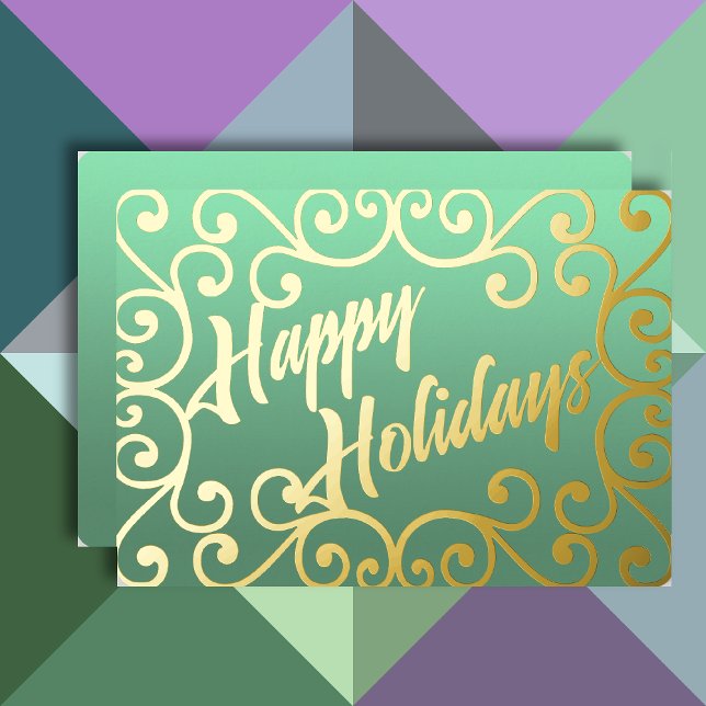 Happy Holidays Scrolly Frame Mint Green Foil Holiday Card (Creator Uploaded)