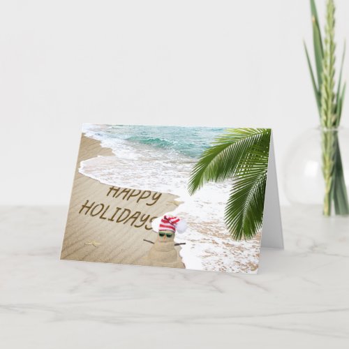 Happy Holidays Seashore with Sand Man  Holiday Card