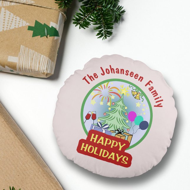 Happy Holidays Seasonal Christmas Home Decor Round Pillow (Creator Uploaded)