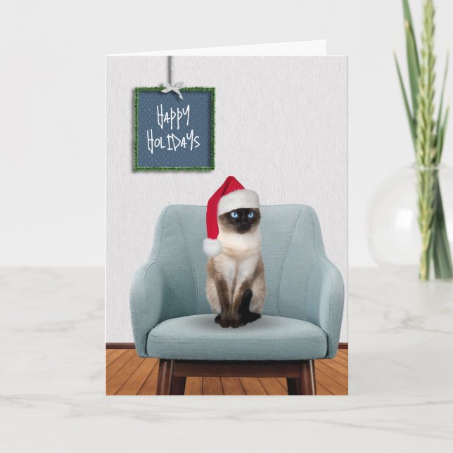 Happy Holidays Siamese Cat  Holiday Card (Front)
