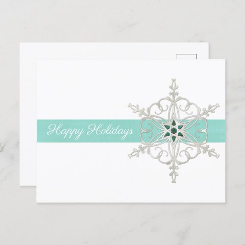 Happy Holidays Silver Blue Snowflake Postcard