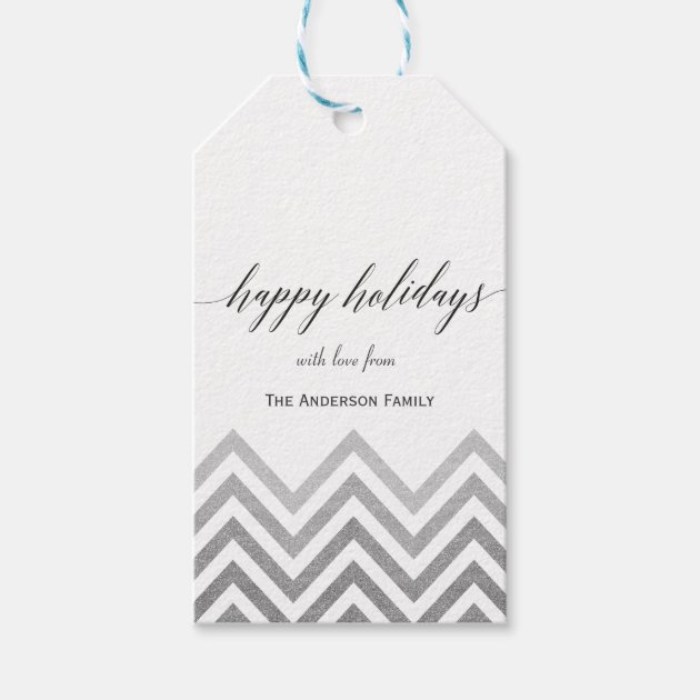 Happy Holidays Silver Chevron Gift Tags