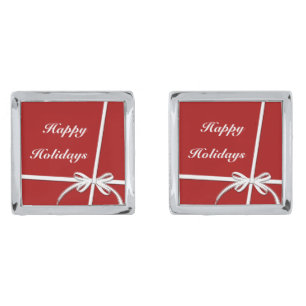 Happy Holidays Silver Cufflinks
