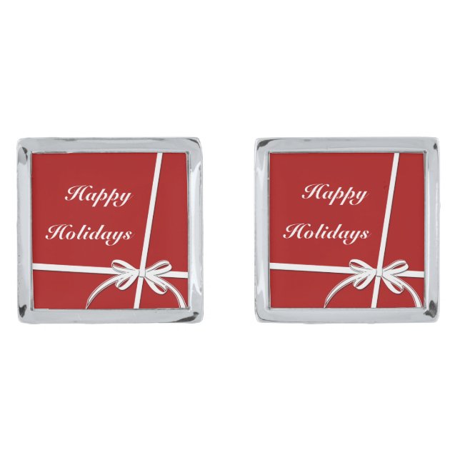 Happy Holidays Silver Cufflinks (Front)