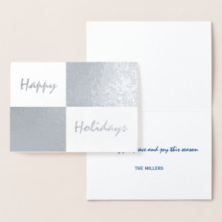 Happy Holidays Silver Foil and White Rectangles Card