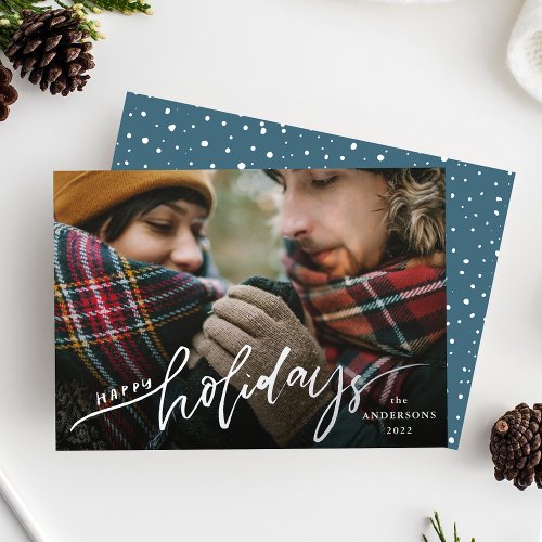 Happy Holidays Silver Foil Script Holiday Card