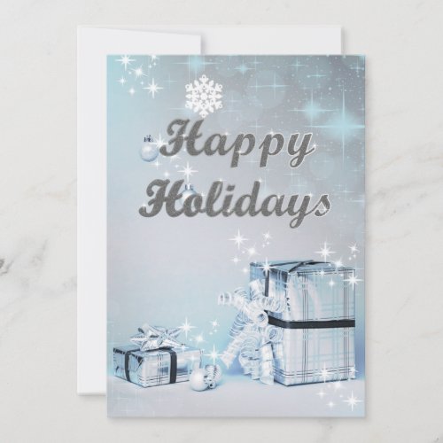 Happy Holidays Silver Glitter Christmas Photo Card