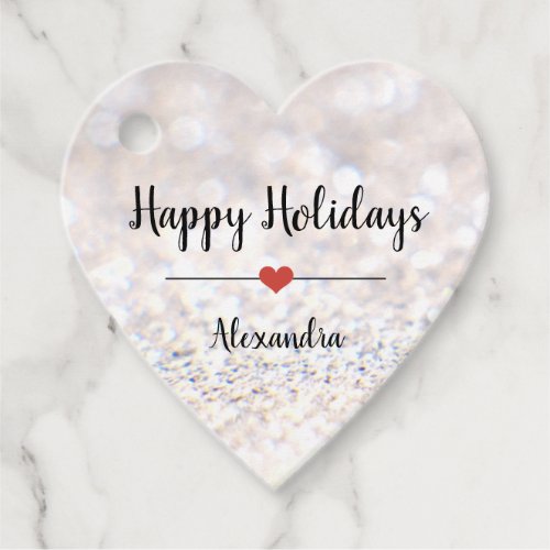 Happy Holidays silver glitter Favor Tags