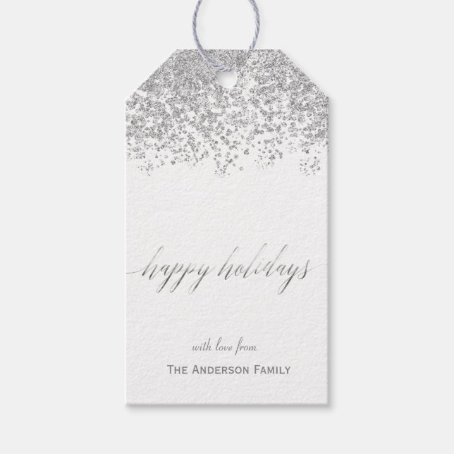 Happy Holidays silver glitter gift tags (Front)