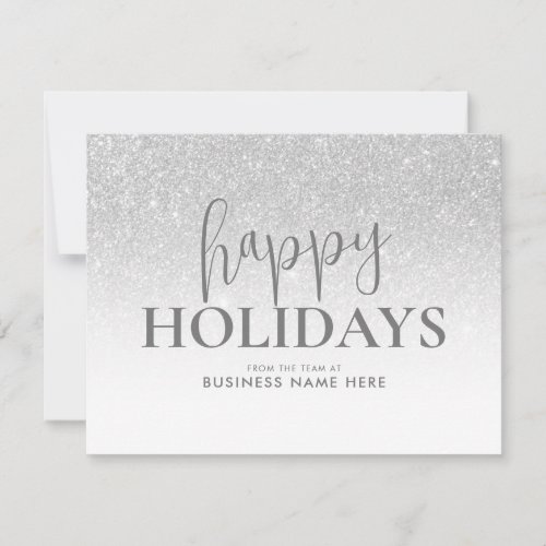 Happy Holidays Silver Glitter Modern Business Holiday Card