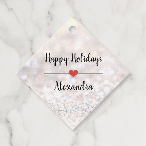 Happy Holidays silver glitter name  Favor Tags