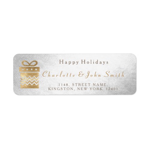 Happy Holidays Silver Golden Glam Gift Label