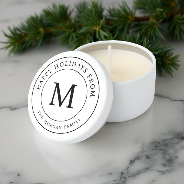 Happy Holidays Simple Chic Family Monogram Mini Candle Favors (Creator Uploaded)