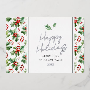 Happy Holidays Simple Christmas Berry Foil Holiday Card