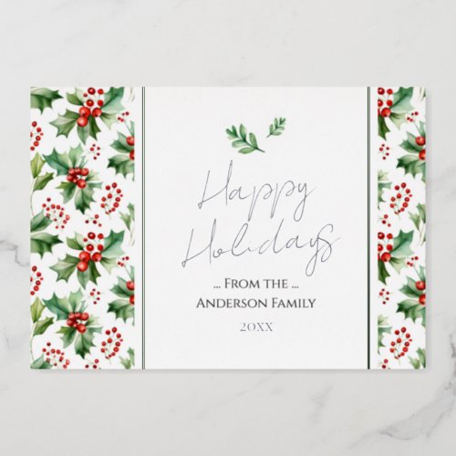 Happy Holidays Simple Christmas Berry Foil Holiday Card