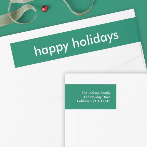 Happy Holidays  Simple Green Return Address Wrap Around Label