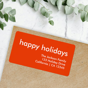 Happy Holidays   Simple Minimal Bright Red Label
