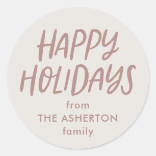 Happy holidays simple personalized mauve gift classic round sticker